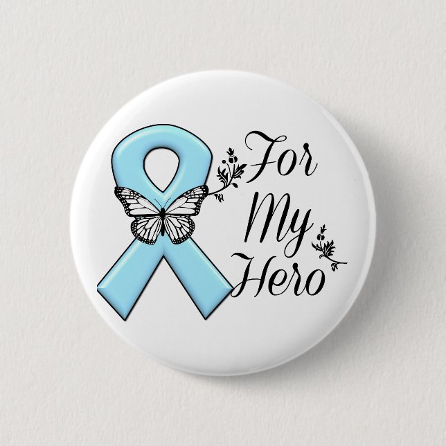 Light Blue Ribbon For My Hero Pinback Button (Front)