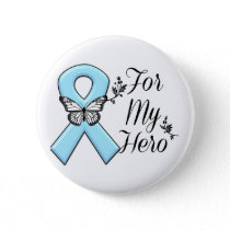 Light Blue Ribbon For My Hero Pinback Button