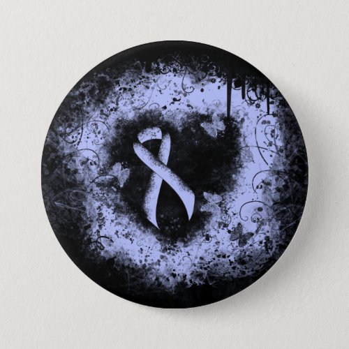 Light Blue Ribbon Grunge Heart Button