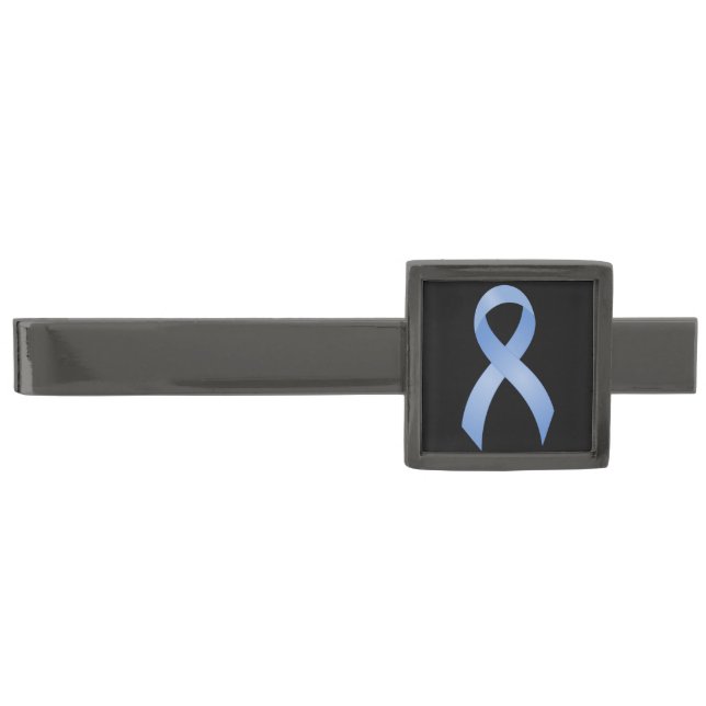 Light Blue Ribbon Prostate Cancer Gunmetal Finish Tie Clip (Front)