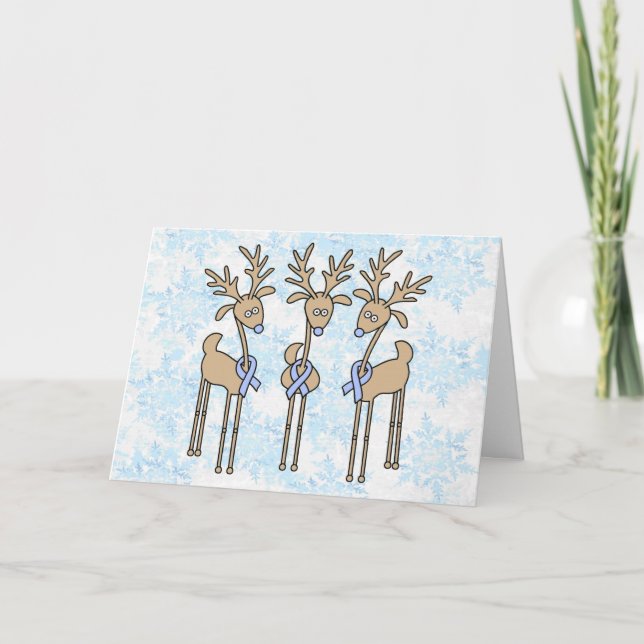 Light Blue Ribbon Reindeer Holiday Card (Front)