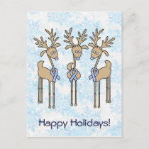 Light Blue Ribbon Reindeer Holiday Postcard