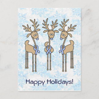 Light Blue Ribbon Reindeer Holiday Postcard