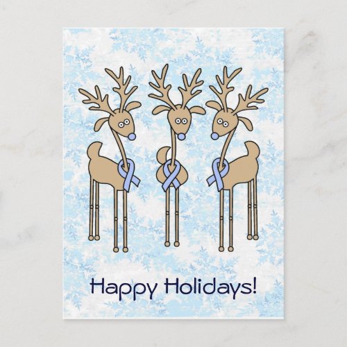 Light Blue Ribbon Reindeer Holiday Postcard