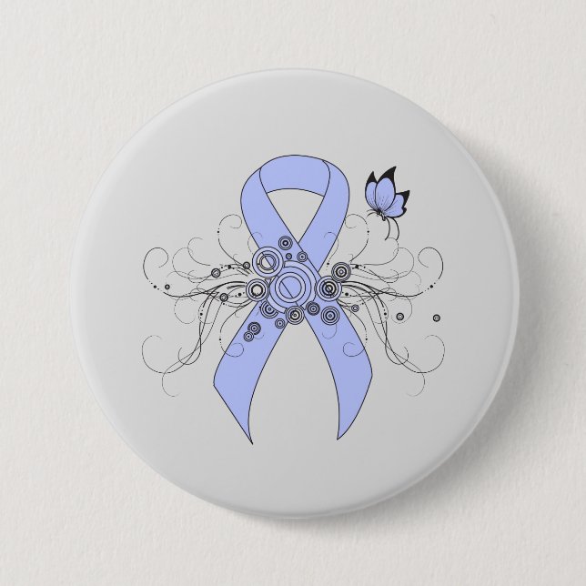 Light Blue Ribbon with Butterfly Pinback Button (Front)