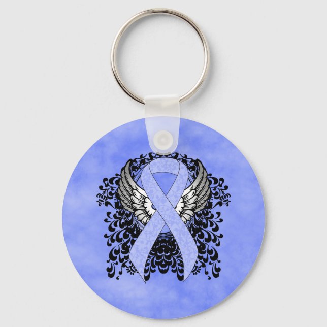Light Blue Ribbon with Wings Keychain (Front)