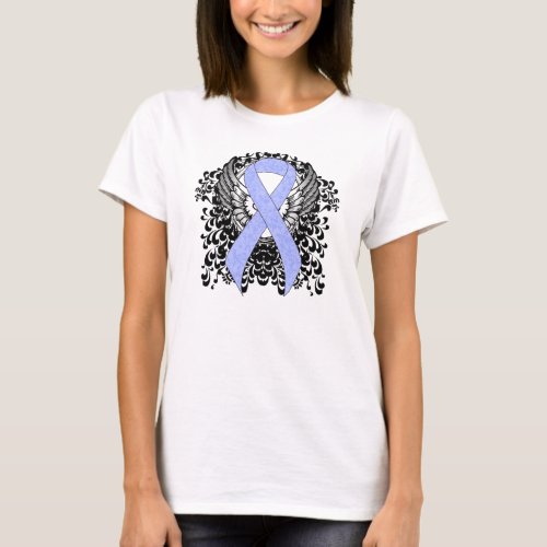 Light Blue Ribbon with Wings T_Shirt