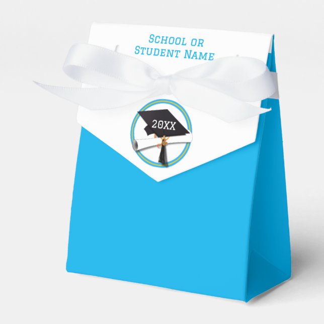 Light Blue Ring on Grad Cap Graduation Favor Boxes (Front Side)