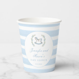 Light blue rocking horse boho arch baby boy shower paper cups