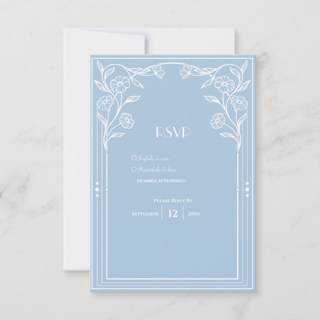 Light Blue Romance and vintage sophistication RSVP Card (Front)