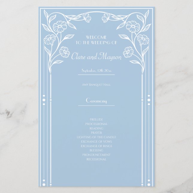 Light Blue Romance and vintage  Wedding programs (Front)