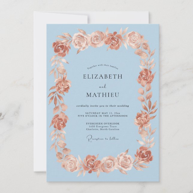 Light Blue Romantic Rose Wedding Invitation (Front)