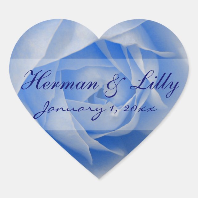 Light Blue Rose Personalized Wedding Heart Sticker (Front)