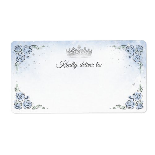 Light Blue Rose Silver Princess Crown Shipping Label