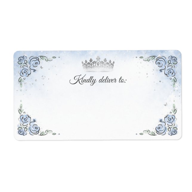 Light Blue Rose Silver Princess Crown Shipping Label (Front)
