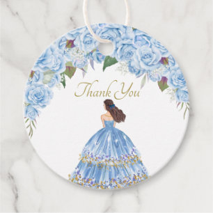 Light Blue Roses Floral Quinceanera Thank You Favor Tags