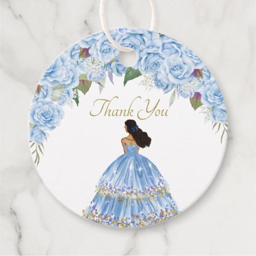 Light Blue Roses Floral Quinceeanera Thank You Fav Favor Tags