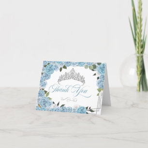 Light Blue Roses Princess Tiara Thank You Card
