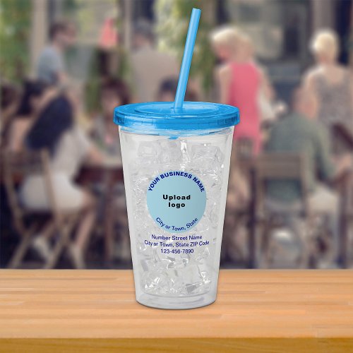 Light Blue Round Business Brand on Acrylic Tumbler