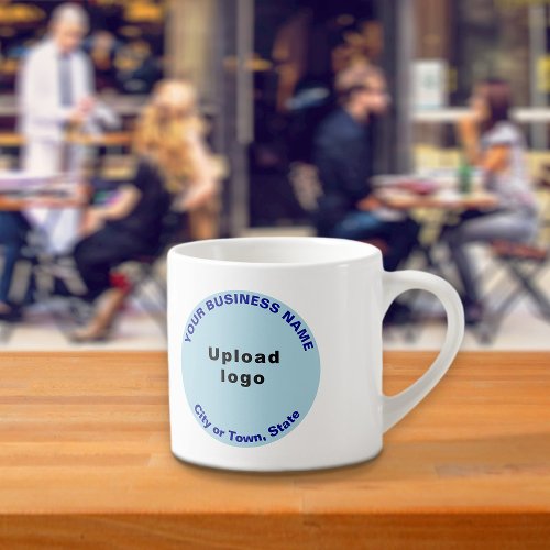 Light Blue Round Business Brand on Espresso Mug