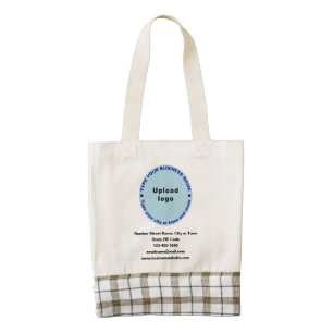 Light Blue Round Business Brand on Plaided Zazzle HEART Tote Bag