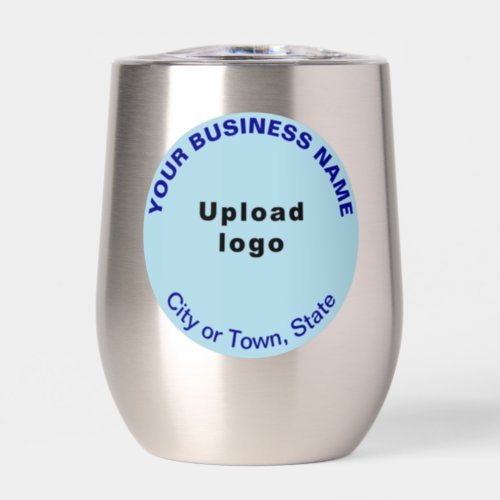 Light Blue Round Business Brand on Stainless Thermal Wine Tumbler