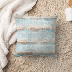 Light Blue Rust Brown Off-White Watercolor Stripes Throw Pillow