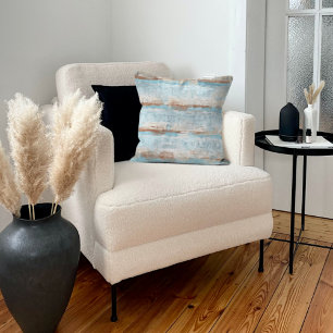 Light Blue Rust Brown Off-White Watercolor Stripes Throw Pillow