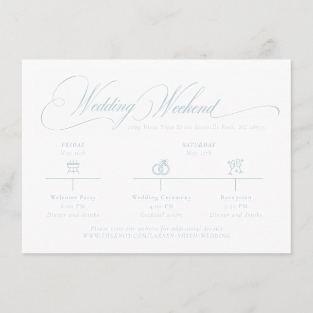 Light Blue "S" Monogram Wedding Enclosure Card (Front)