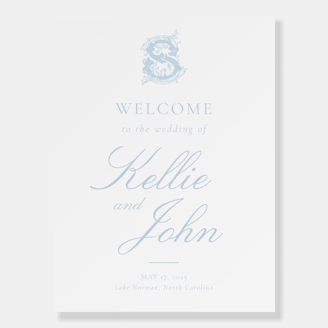 Light Blue "S" Monogram Wedding Poster (Front)