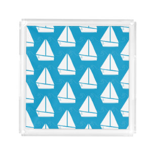 Light Blue Sailboat Pattern Acrylic Tray
