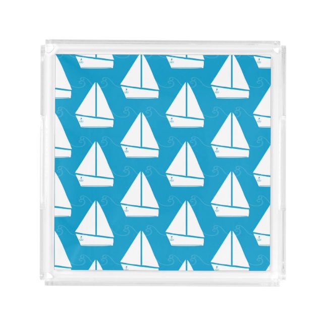 Light Blue Sailboat Pattern Acrylic Tray (Front)