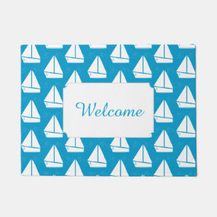 Light Blue Sailboat Pattern   Add Your Text Doormat