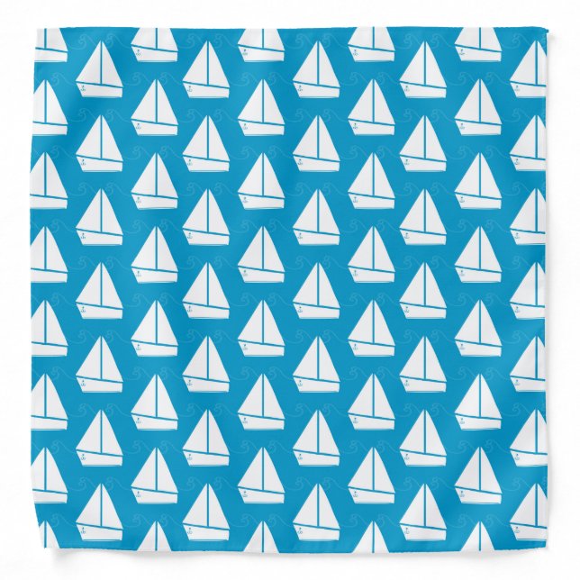 Light Blue Sailboat Pattern Bandana (Front)