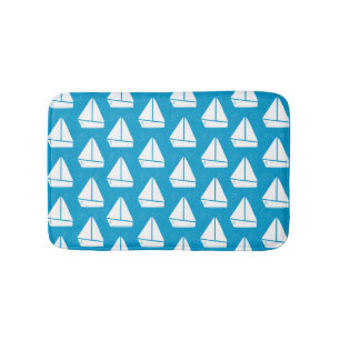Light Blue Sailboat Pattern Bath Mat