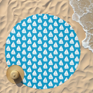 Light Blue Sailboat Pattern Beach Towel