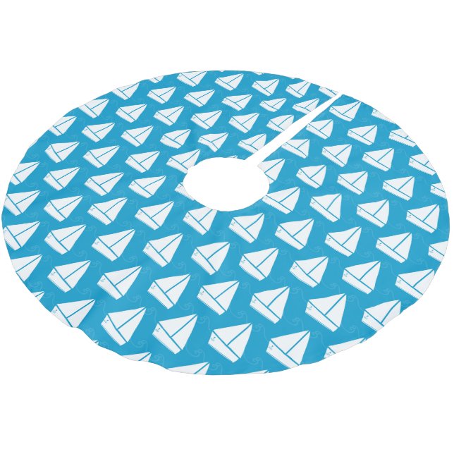 Light Blue Sailboat Pattern Brushed Polyester Tree Skirt (Angled)