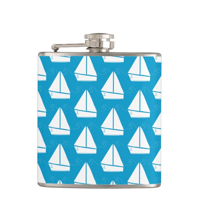 Light Blue Sailboat Pattern Flask (Front)