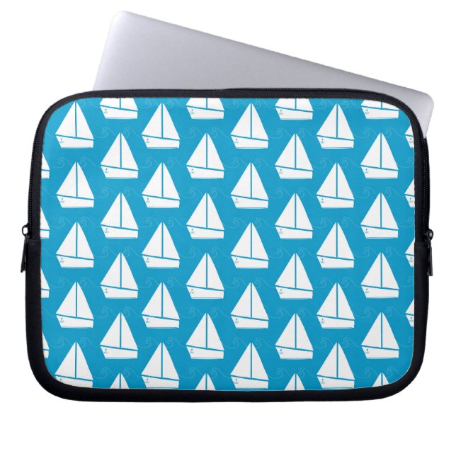 Light Blue Sailboat Pattern Laptop Sleeve (Front)
