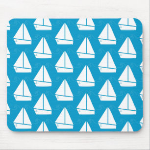 Light Blue Sailboat Pattern Mouse Pad