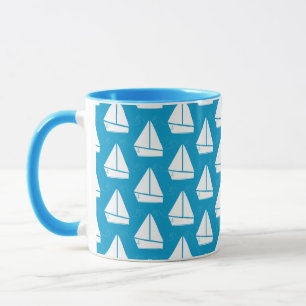Light Blue Sailboat Pattern Mug