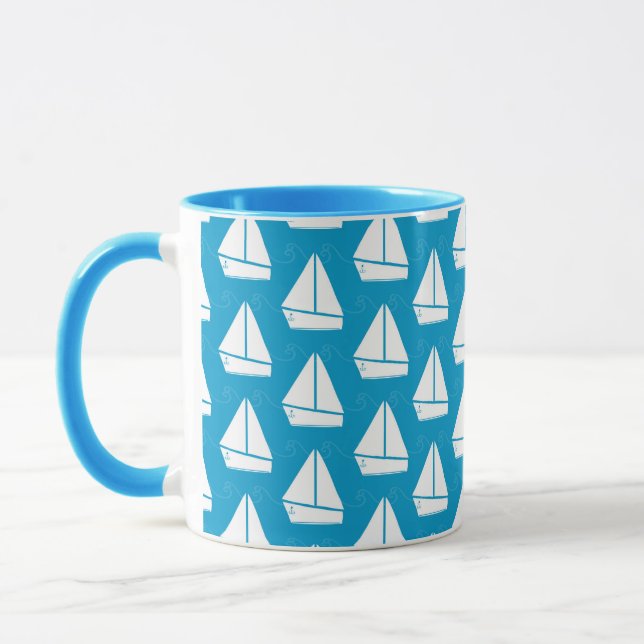 Light Blue Sailboat Pattern Mug (Left)