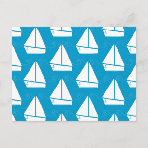 Light Blue Sailboat Pattern Postcard