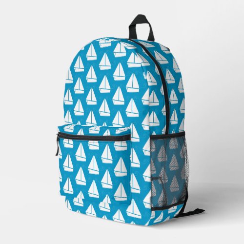 Light Blue Sailboat Pattern Printed Backpack