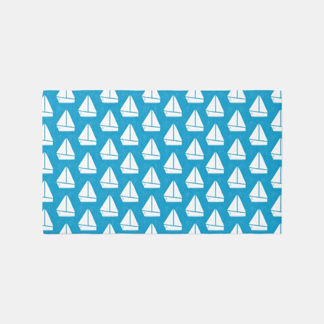Light Blue Sailboat Pattern Rug (Front)