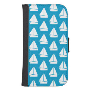 Light Blue Sailboat Pattern Samsung S4 Wallet Case