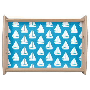 Light Blue Sailboat Pattern Serving Tray