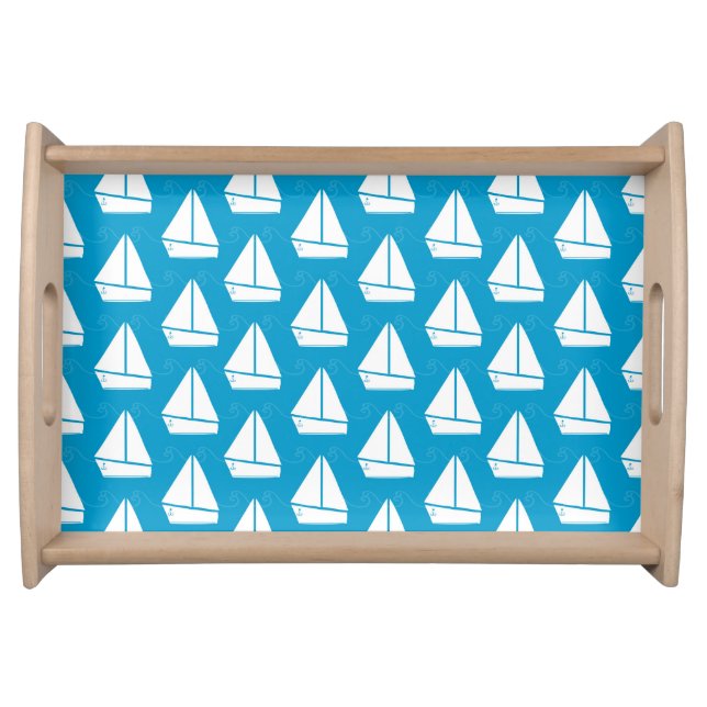 Light Blue Sailboat Pattern Serving Tray (Front)