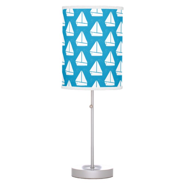 Light Blue Sailboat Pattern Table Lamp (Front)