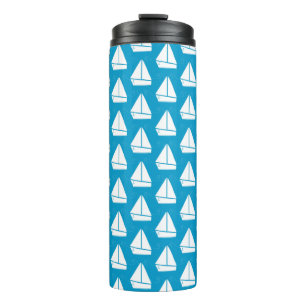 Light Blue Sailboat Pattern Thermal Tumbler